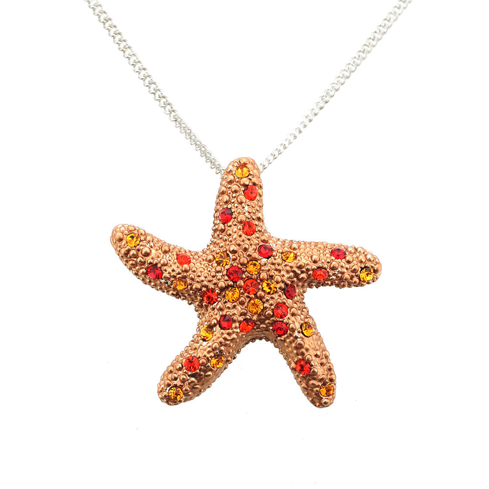 Golden Brown Crystal Blue Starfish Pin Brooch