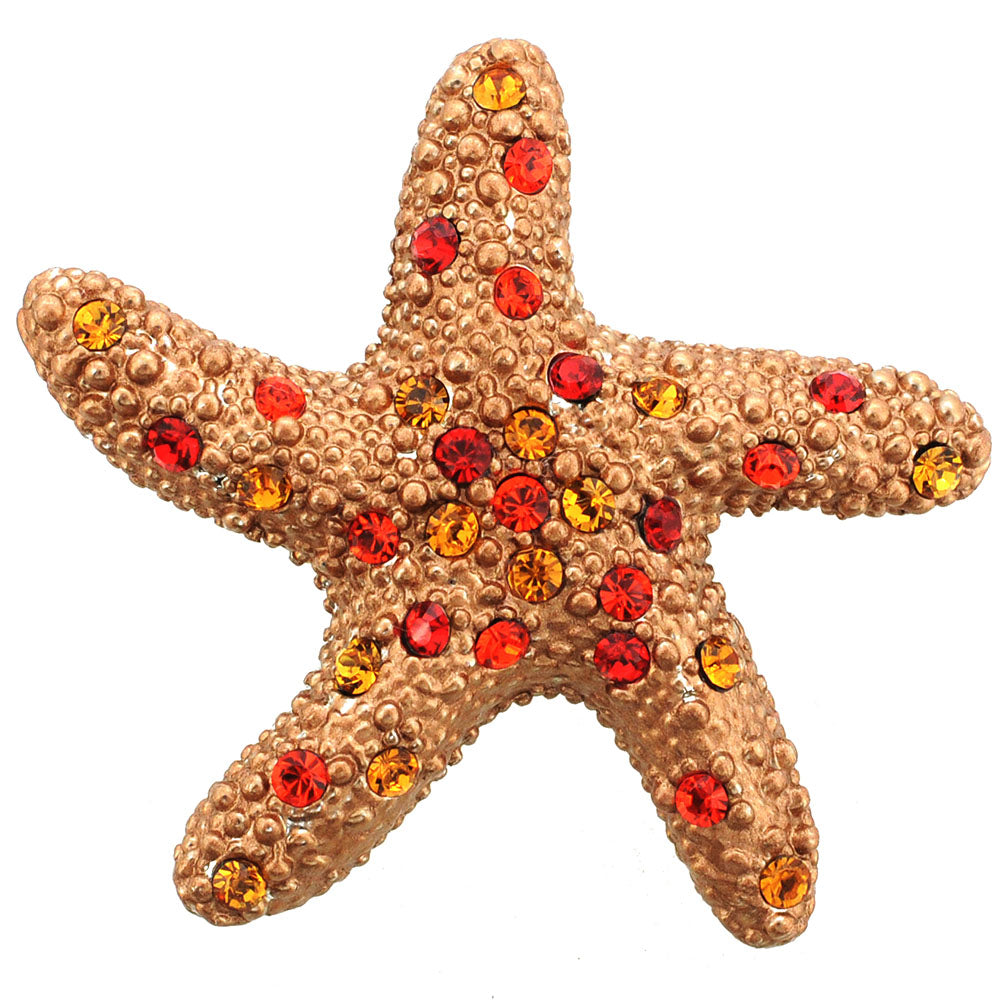 Golden Brown Crystal Blue Starfish Pin Brooch