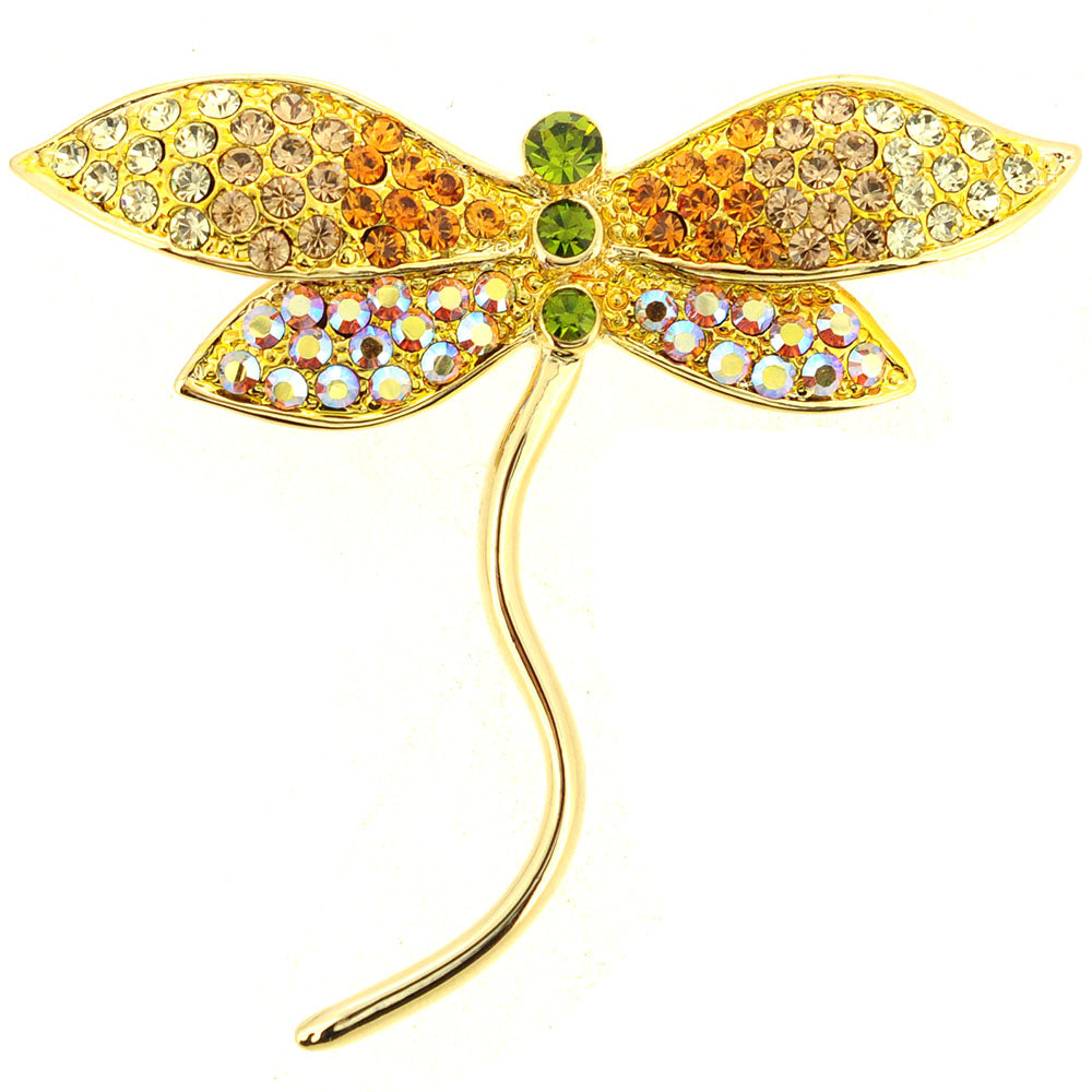 Golden Dragonfly Crystal Pin Brooch