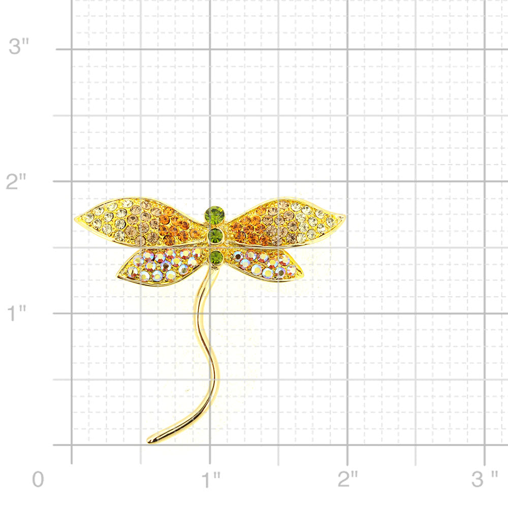 Golden Dragonfly Crystal Pin Brooch