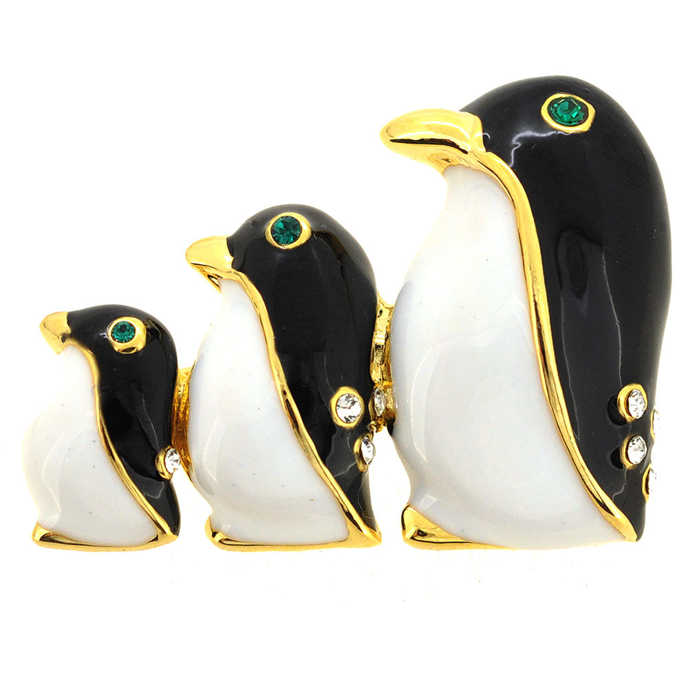 Penguin Family Crystal Pin Brooch
