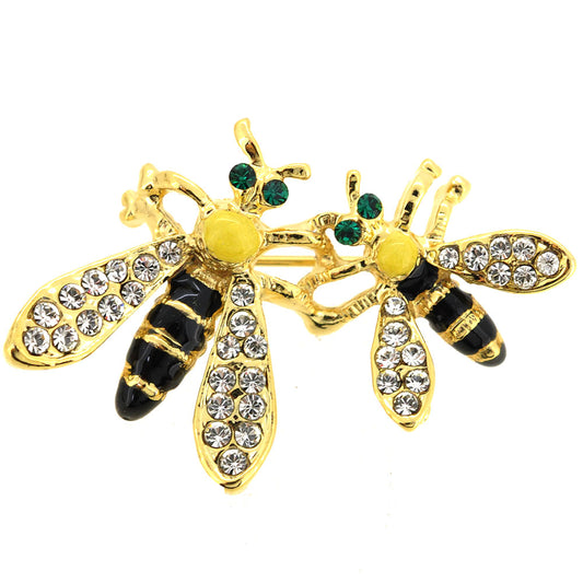Mom And Baby Bee Crystal Pin Brooch