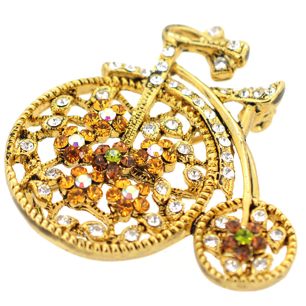 Golden Penny-farthing Crystal Bicycle Pin Brooch