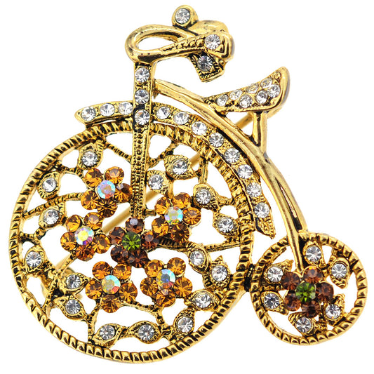 Golden Penny-farthing Crystal Bicycle Pin Brooch