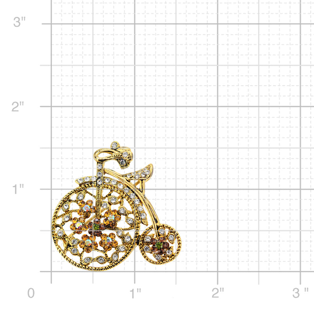 Golden Penny-farthing Crystal Bicycle Pin Brooch