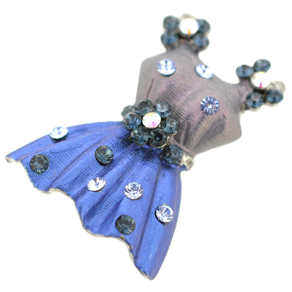 Blue Dress With Flower Belt Swarovski Crystal Brooch Pin