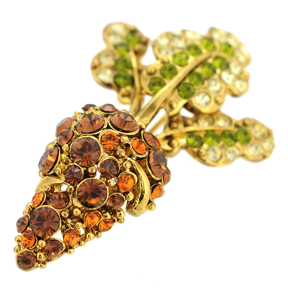 Golden Brown Carrot Crystal Pin Brooch And Pendant