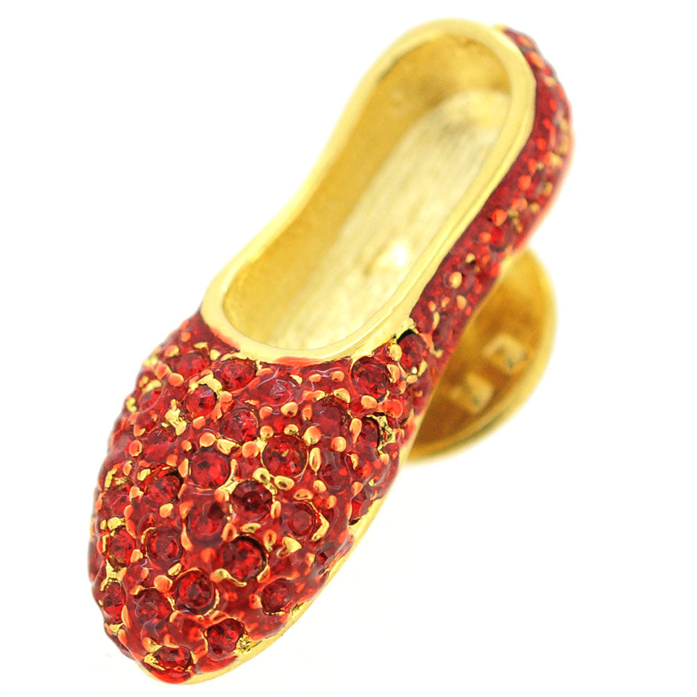 Red Flat Crystal Shoes Brooch Pin