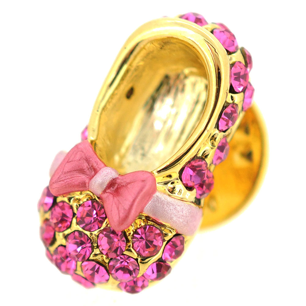 Pink Bow Flat Crystal Shoes Brooch Pin