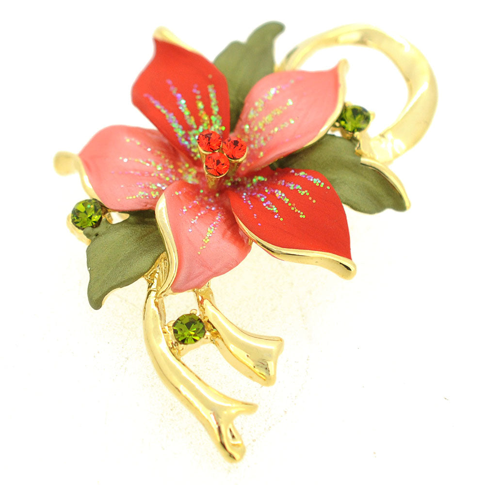 Peach Poinsettia Christmas Star Swarovski Crystal Flower Pin Brooch Pendant