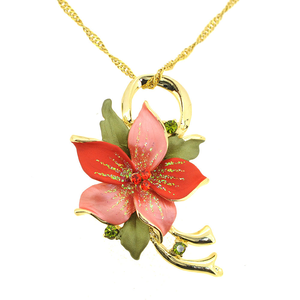 Peach Poinsettia Christmas Star Swarovski Crystal Flower Pin Brooch Pendant