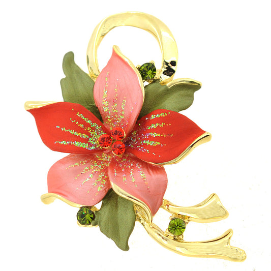 Peach Poinsettia Christmas Star Swarovski Crystal Flower Pin Brooch Pendant