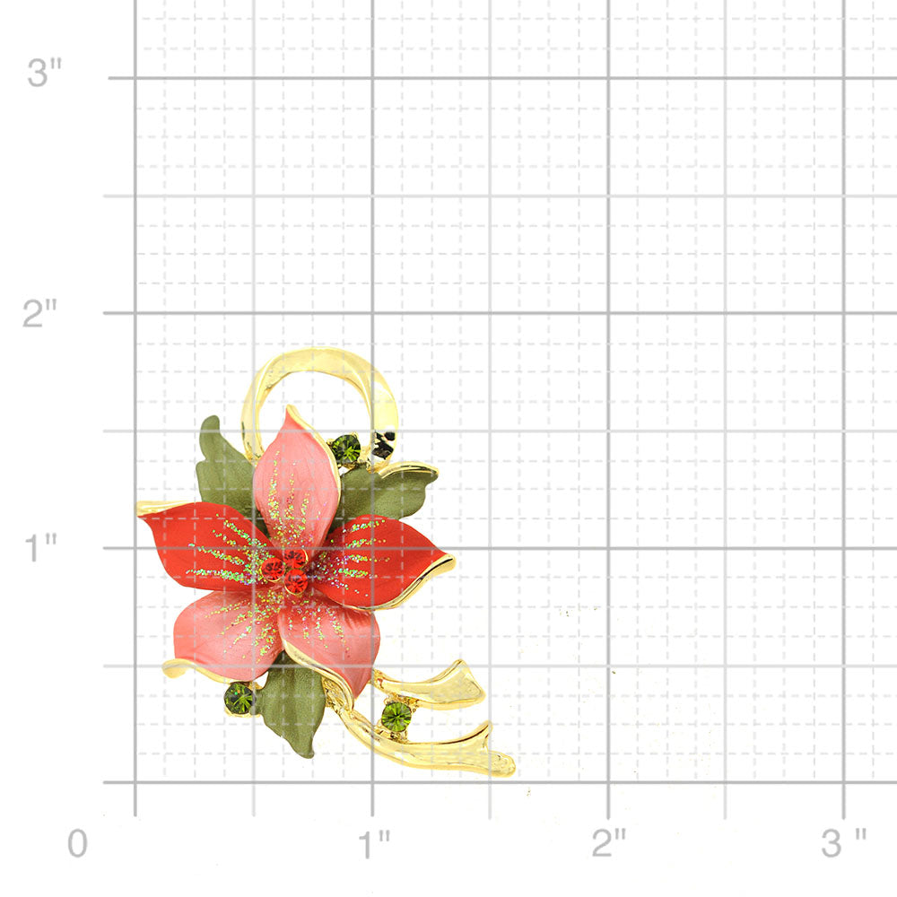Peach Poinsettia Christmas Star Swarovski Crystal Flower Pin Brooch Pendant