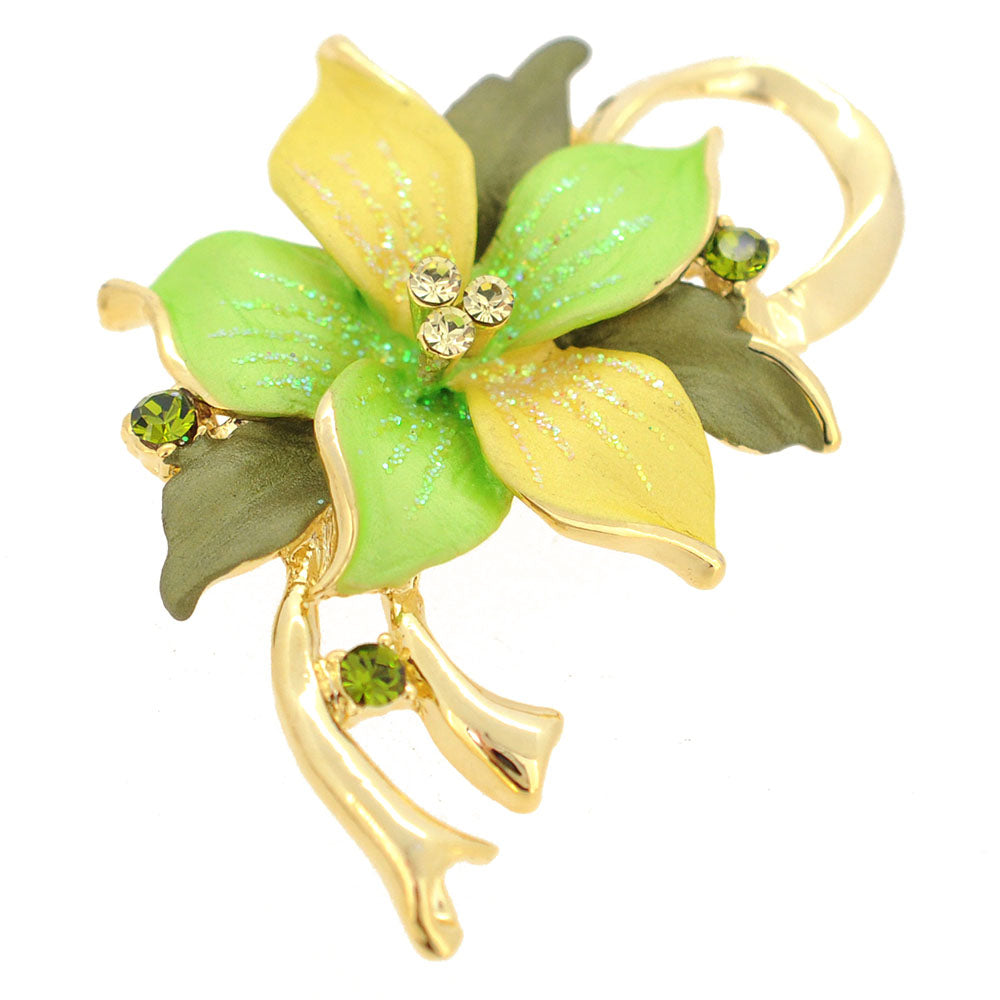 Green Poinsettia Christmas Star Swarovski Crystal Flower Pin Brooch Pendant