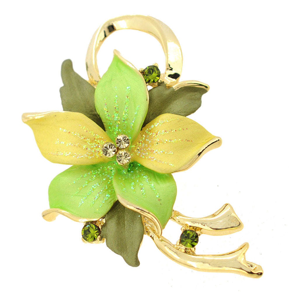 Green Poinsettia Christmas Star Swarovski Crystal Flower Pin Brooch Pendant