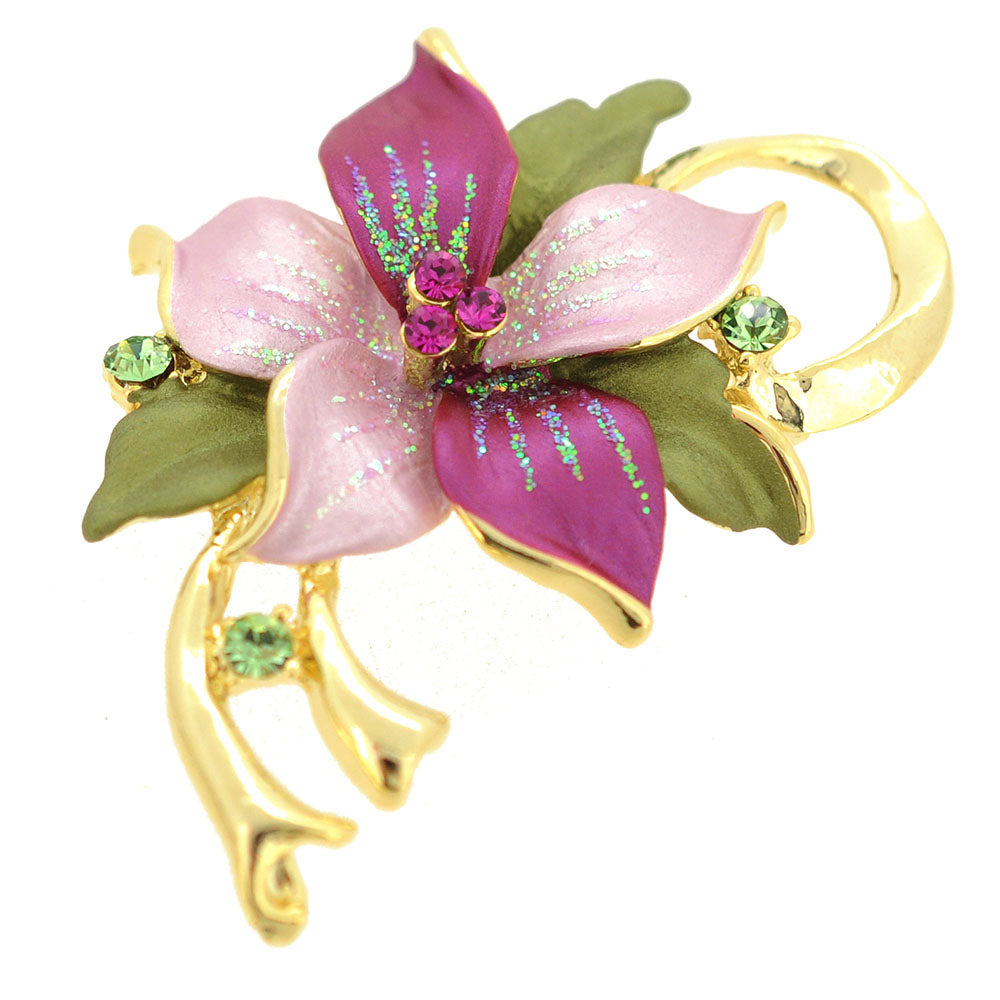 Fuchsia Poinsettia Christmas Star Swarovski Crystal Flower Pin Brooch Pendant