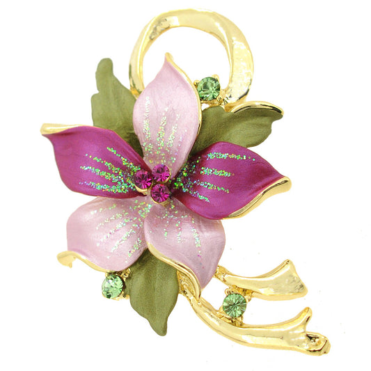 Fuchsia Poinsettia Christmas Star Swarovski Crystal Flower Pin Brooch Pendant