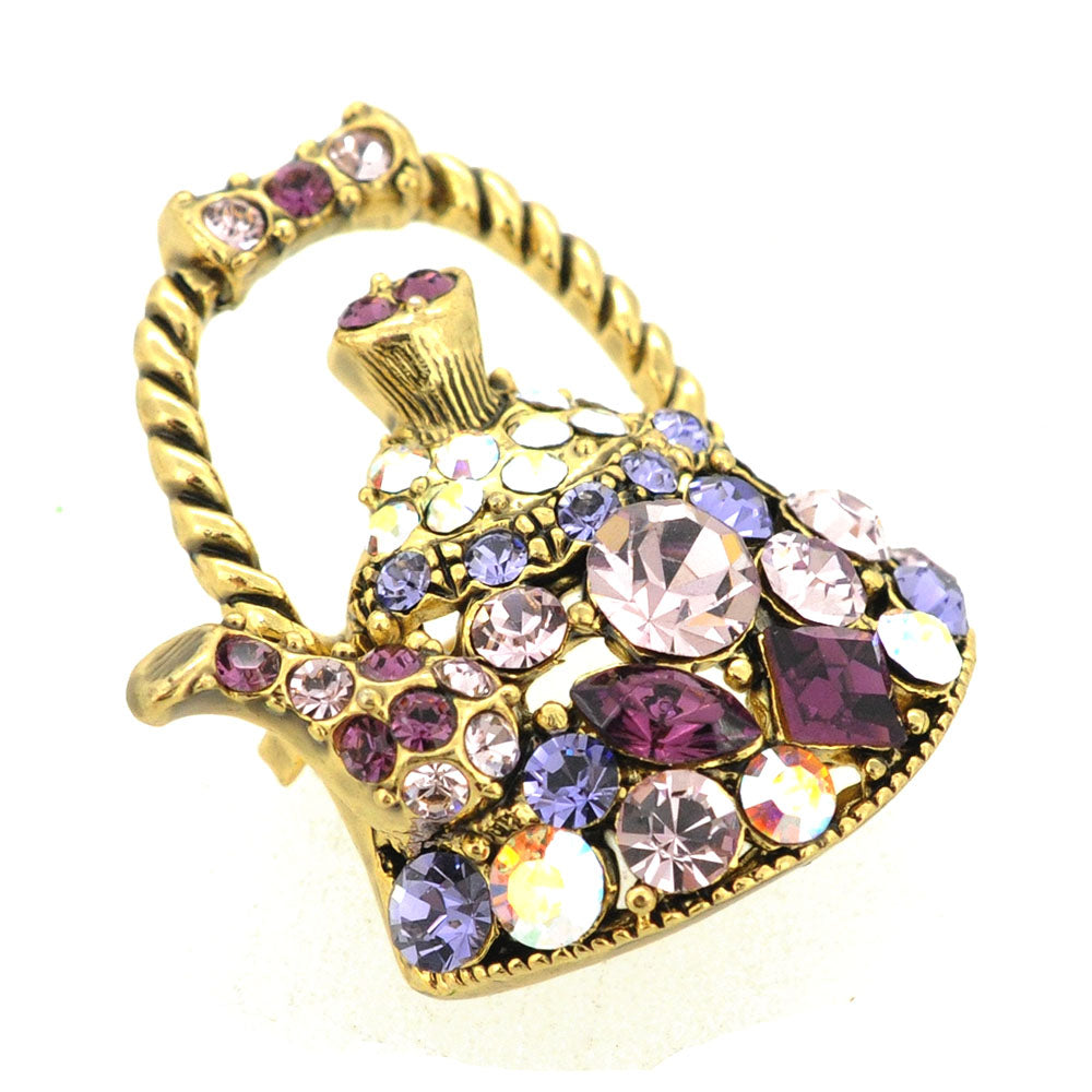 Purple Tea Kettle Crystal Pin Brooch