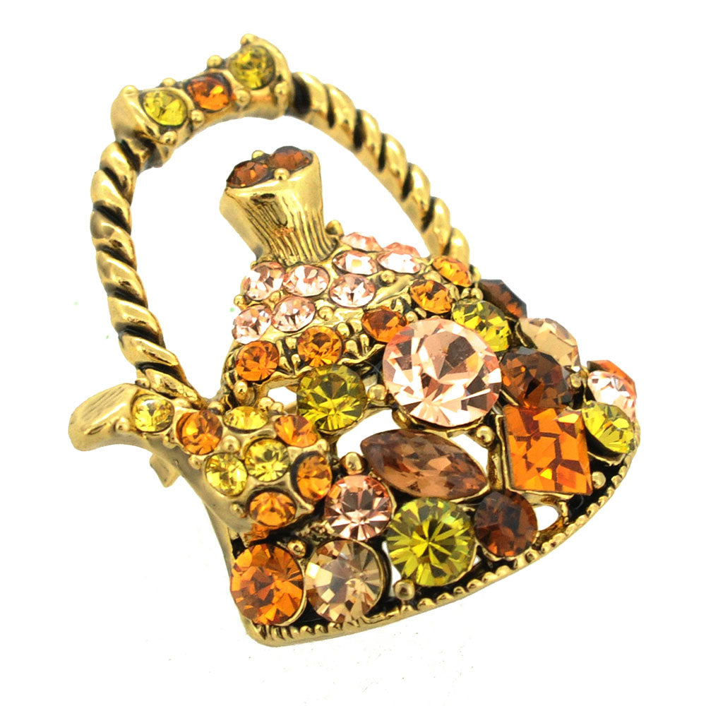 Yellow Tea Kettle Crystal Pin Brooch