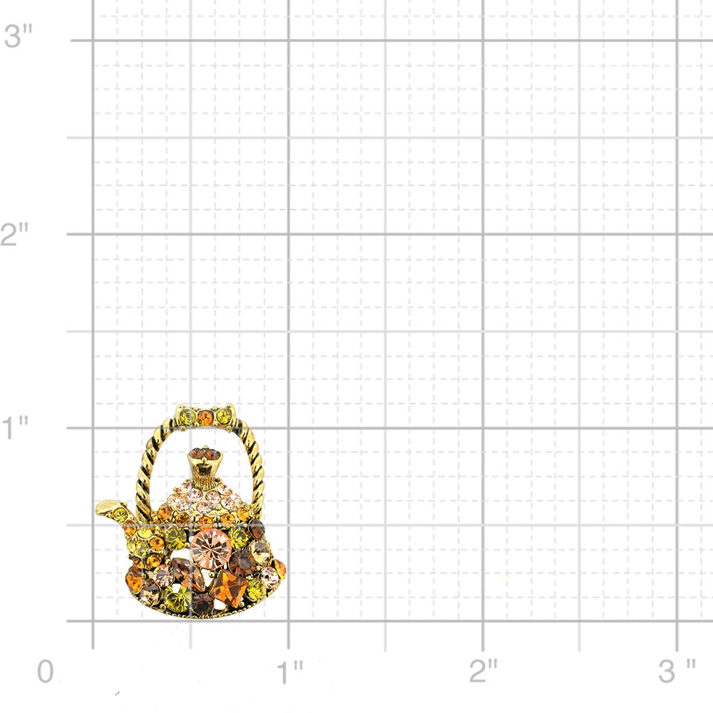 Yellow Tea Kettle Crystal Pin Brooch