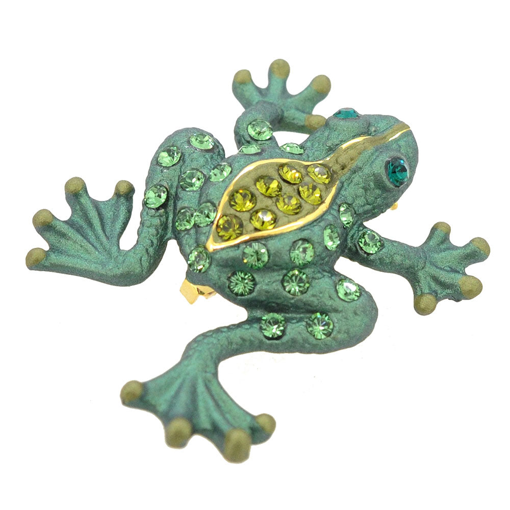Forest Green Crystal Frog Brooch Pin