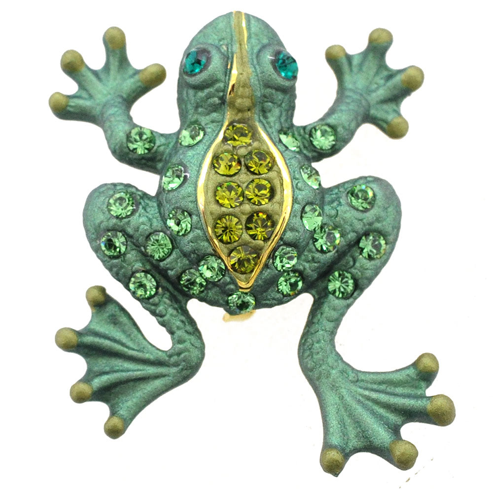 Forest Green Crystal Frog Brooch Pin