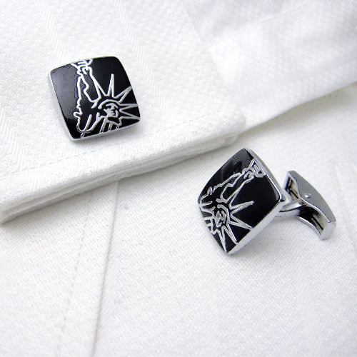 Black and Silver Square Statue of Liberty Cufflinks