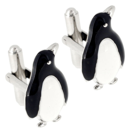 Black And White Enamel Penguin Silver Cufflinks