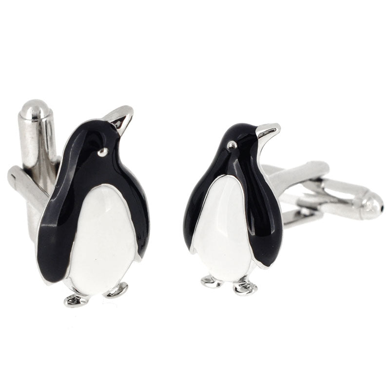 Black And White Enamel Penguin Silver Cufflinks