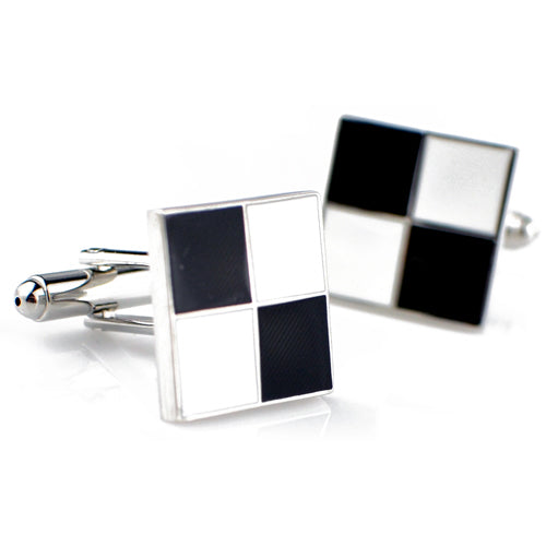 Black and White Checkered Enamel Square Cufflinks