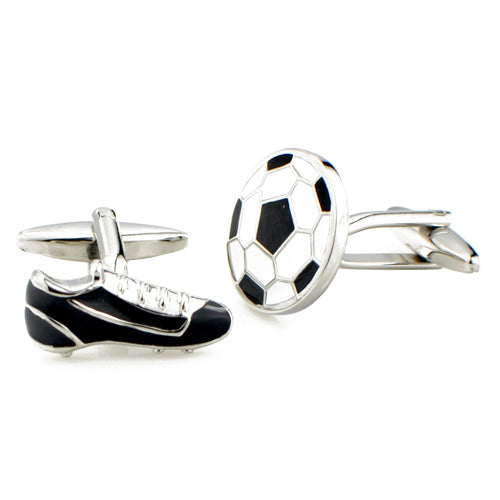 Black and White Soccer Football & Cleats Cufflinks