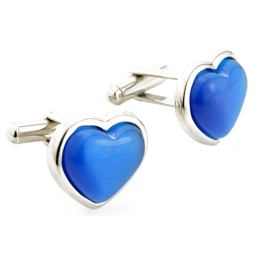 Silver and Blue Opal Heart Cufflinks