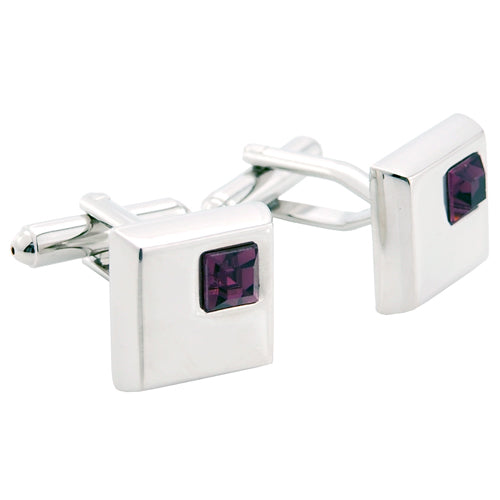 Amethyst Silver Square with Purple Crystal Cufflinks