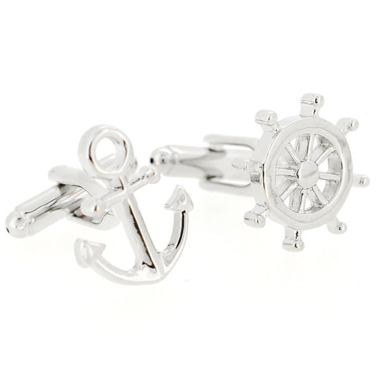 Ship Anchor and Wheel Cufflinks Silver Cufflinks