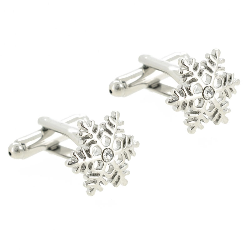 White Winter Snowflake Holiday Cufflinks Silver Christmas Cuff links