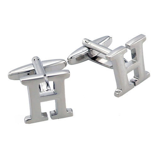 Initials Cufflinks Letter H Silver Cuff-links (Mix and Match any Initials & Number)