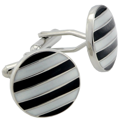 Black and White Stripe Button Cufflinks Round Cuff Links
