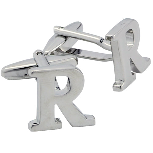 Initials Cufflinks Letter R Silver Cuff-links (Mix and Match any Initials & Number)