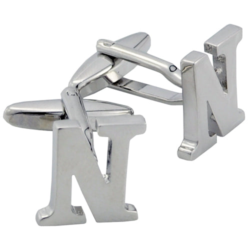 Initials Cufflinks Letter N Silver Cuff-links (Mix and Match any Initials & Number)