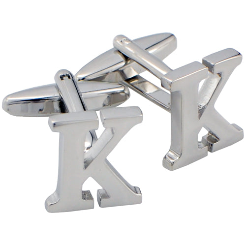 Initials Cufflinks Letter K Silver Cuff-links (Mix and Match any Initials & Number)