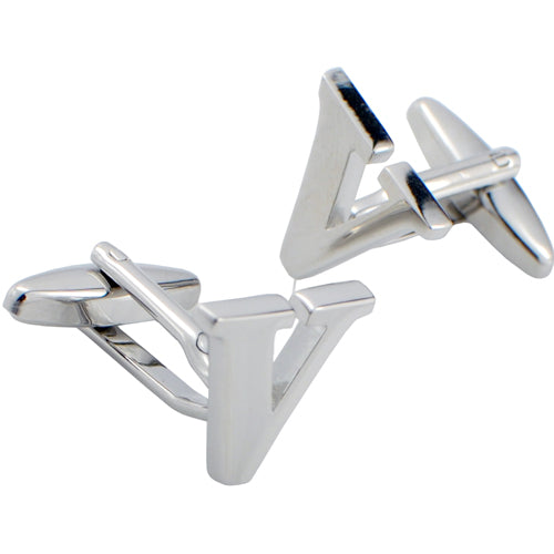 Initials Cufflinks Letter V Silver Cuff-links (Mix and Match any Initials & Number)