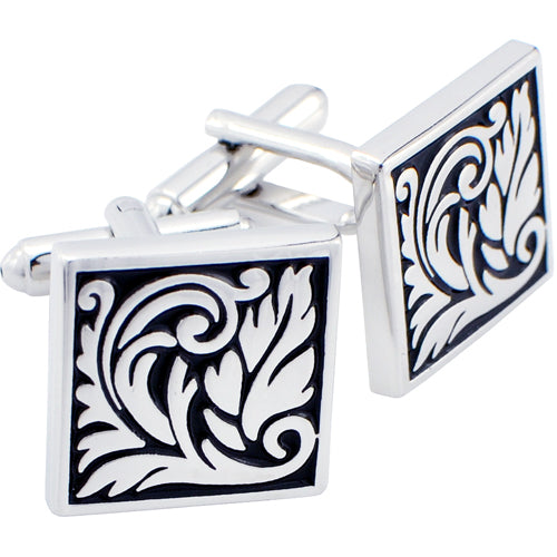 Black and Silver Square Plant Cufflinks