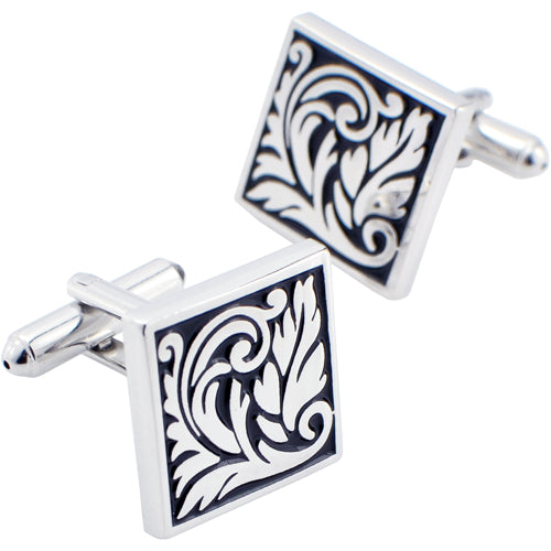 Black and Silver Square Plant Cufflinks
