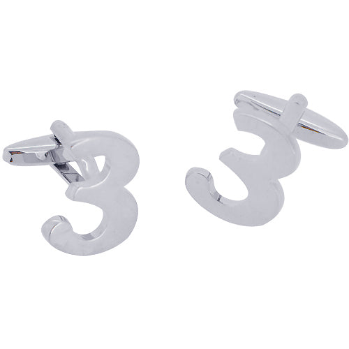 Number 3 Cufflinks Three Silver Cuff-links (Mix and Match any Initials & Number)