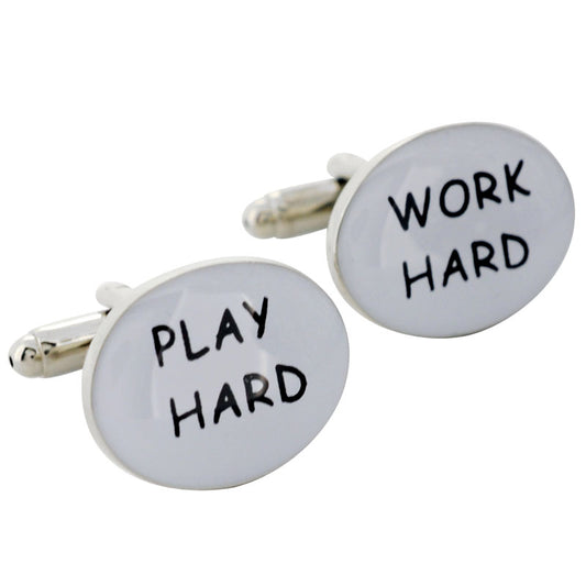 Work Hard And Play Hard Cufflinks Silver Cuff-links