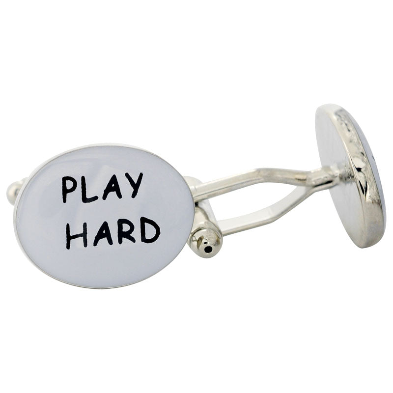 Work Hard And Play Hard Cufflinks Silver Cuff-links