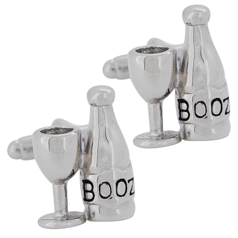 Silver Booze and Wine Bottle Cufflinks