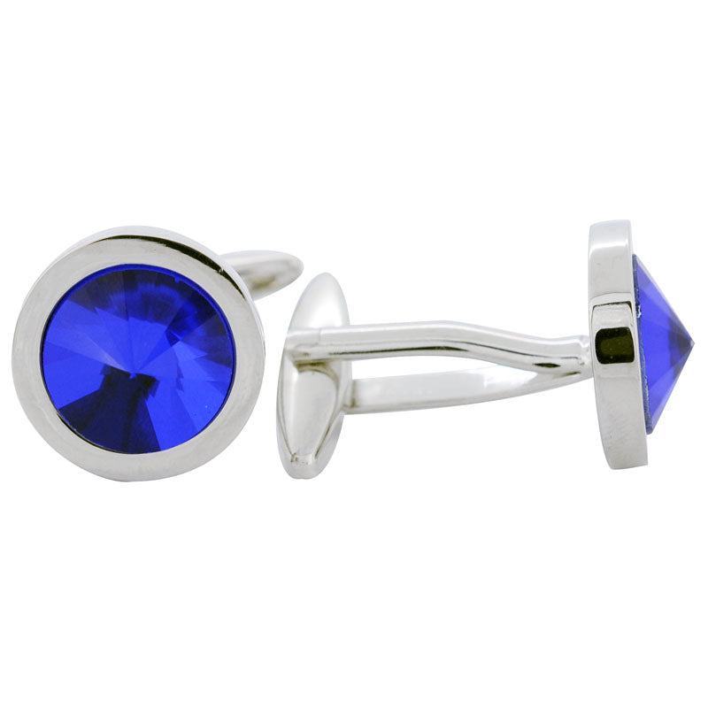 Capri Blue Crystal Silver Cufflinks