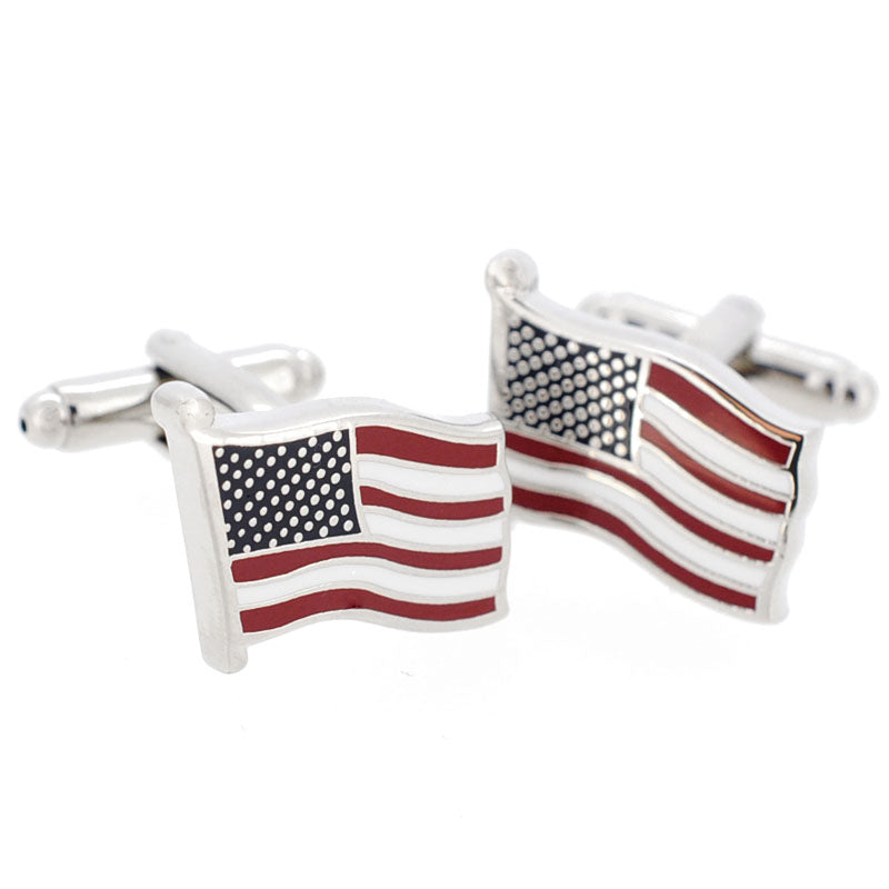 Silver Patriotic American Flag Cufflinks