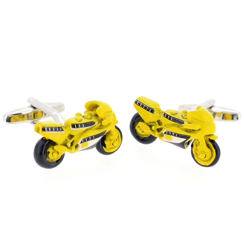 Yellow Moto GP Racing Bike Cufflinks